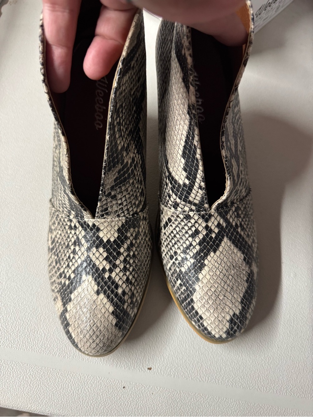 Snake-Print Slip-On Women's Booties - Neutral Black & Cream